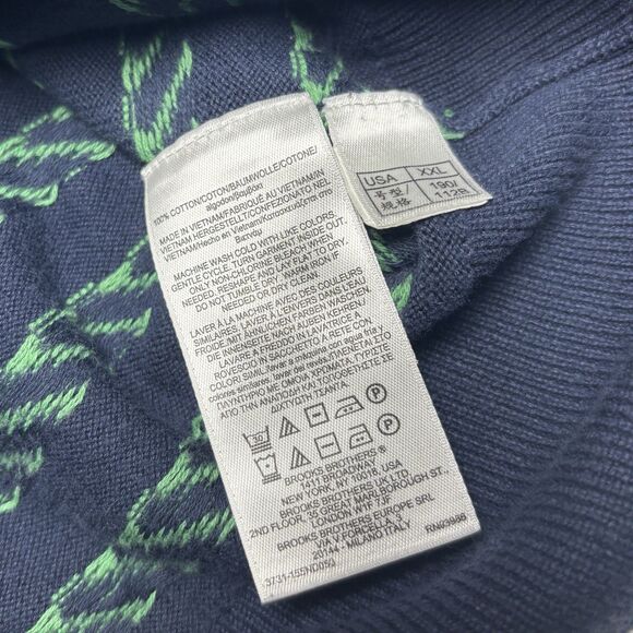 Brooks Brothers Sweater Men's XXL Navy Green Cotton Mariner Rope Stripe Crewneck - Picture 6 of 6